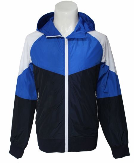 Children′s Zip Fastening Sport Coats, White Blue Black Patchwork Hoodies