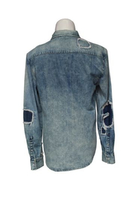 New Arrival Blue Ripped Denim Western Style Chest Pocket Long Sleeve Shirt for Man