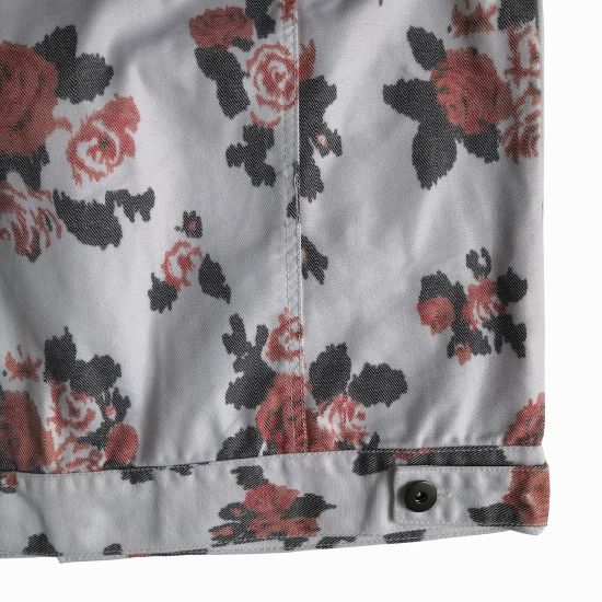 Trendy Men′s White Flora Printed Denim Jacket