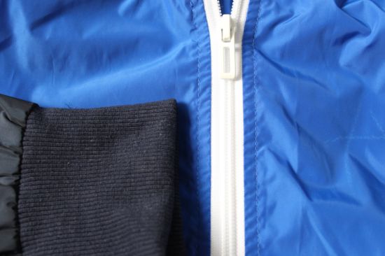 Children′s Zip Fastening Coat, White Blue Black Patchwork Hooded Sport Coat