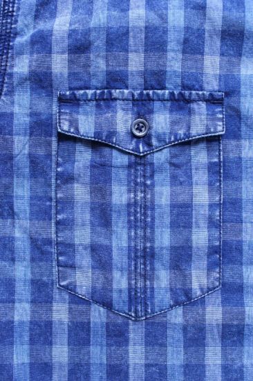 Classic Blue Checked Plaid Grid Short Sleeve Fashion Cotton Shirt