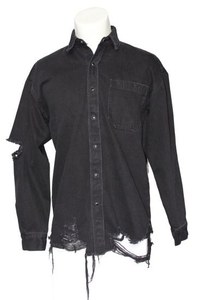 High-End Men′s Black Ripped Denim Long Sleeve Shirts, Pure Color Shirts