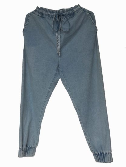 Light Blue Wash Denim Contracted Style Wearig, Women′s Casual Pants