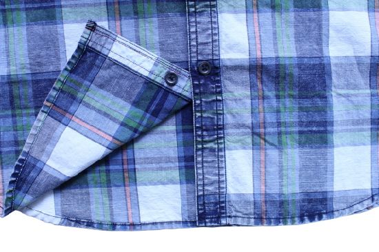 OEM High-End Blue Grid Cotton Summer Men′s Short Sleeve Shirt
