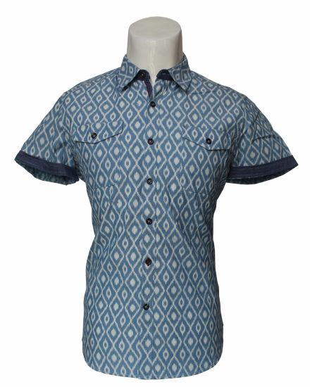OEM Factory Price Men′s Cotton Casual Short Sleeve Stripe Shirt