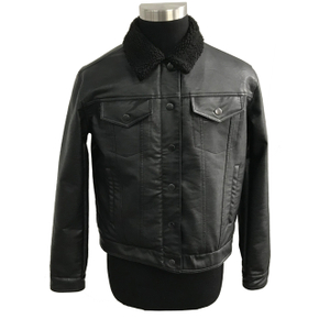 PU sherpa lined faux leather coat trucker jacket