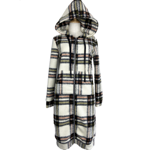 Autumn plaid trench coat knitted plaid jacket fleece womens outfit with hood