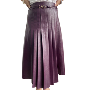 Pleated PU Women Dress Purple Red Color with Metal Ring