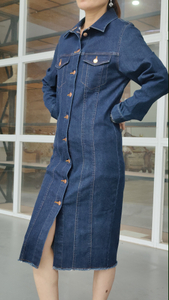 Wholesale blue long denim shirt dress womens outfit
