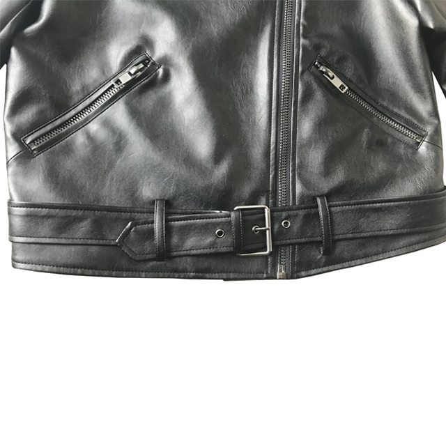 Womens Black PU Biker Faux Leather Jacket with Metal Zipper